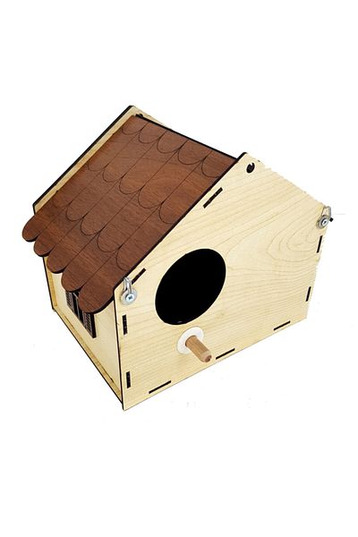Demo Tasarım Budgie Nest House Model with Roof (WALNUT) Bird Nest