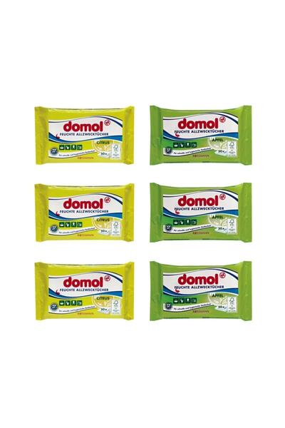 DOMOL Υγρό πανί γενικού καθαρισμού 3 τεμάχια με άρωμα εσπεριδοειδών και 3 τεμάχια με άρωμα μήλου
