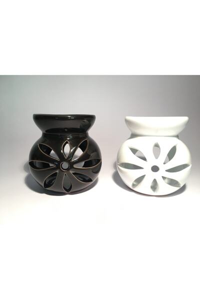 ProductSmart 2li Set Siyah Beyaz Seramik Lotus Buhurdanlık Mumluk Tealight Mu...