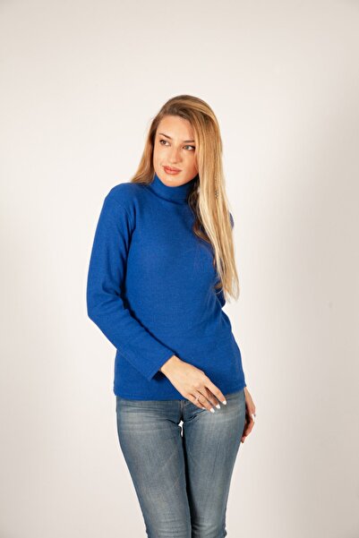 TRENDEYG Pulover de damă bleumarin cu guler înalt