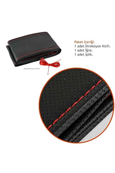Universal Dikmeli Deri Direksiyon Kılıfı