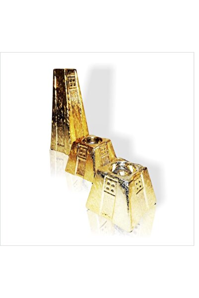 M3DECORİUM Dresuar Sehpa Masa Vitrin Tv Ünitesi Üzerine Uzun Altın Varak Kaplama Porselen Mumluk Şamdan Seti