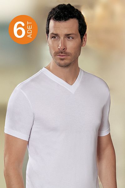 Şahinler Men's White 6-Pack 100% Cotton Undershirt Me008