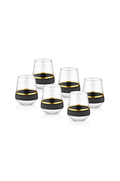 The Mia Glow Water Glass Set of 6 - Black & Gold
