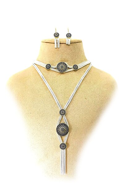 Artuklu Telkari 925 Ayar Gümüş Mardin Midyat Hasırı Mineli Kadın 3'lü Set