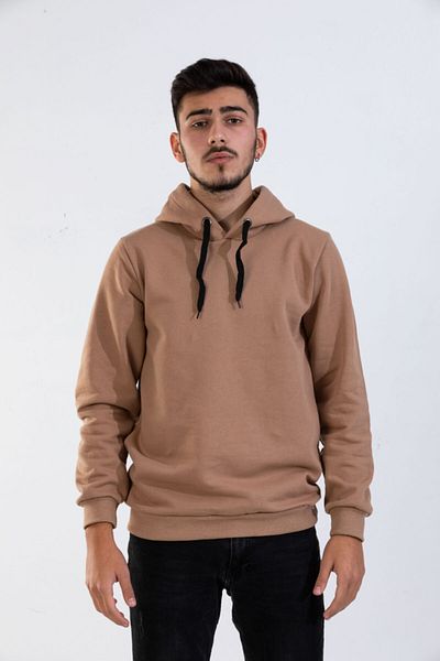 Raf Coll Φούτερ Unisex Camel Hooded με δύο νήματα με ράστερ