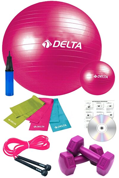 Delta 11 Li Pilates Takımı Seti 3 Lü Pilates Bandı Lastiği 1kg Dambıl Atlama Ipi Plates Topu Set