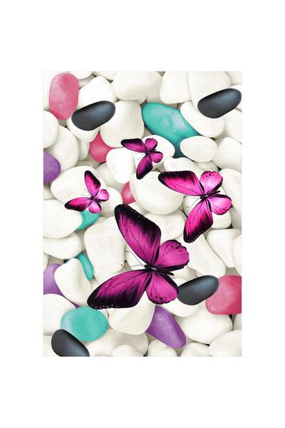 Resmiro Kelebekli Taş Desenli Dijital Baskılı Halı