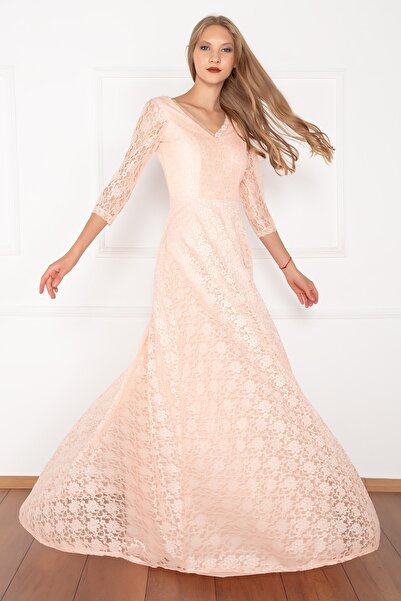 PULLIMM Κρίστυ 3810-2 Μακρύ Φόρεμα με λαιμόκοψη με λαιμόκοψη