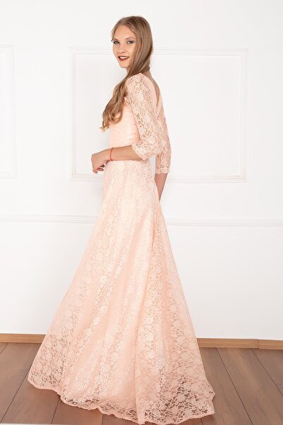 PULLIMM Κρίστυ 3810-2 Μακρύ Φόρεμα με λαιμόκοψη με λαιμόκοψη