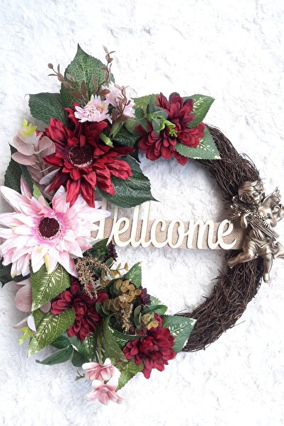 Lotus Hediye Bordo Ve Pembe Kasımpatı Wellcome Kapı Süsü - Kapı Çelengi