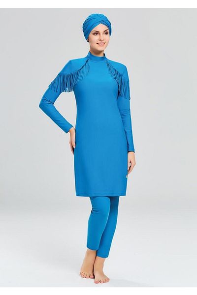 Adasea 4105 Costum de baie hijab din lycra cu ciucuri cu detaliu pe lungime