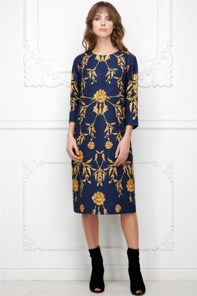 Faberlic Navy Blue Long Sleeve Cutout Dress Size 48