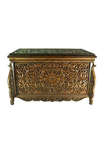 Zugazo Ayaklı Tüm El Oyma Ceviz Sandık