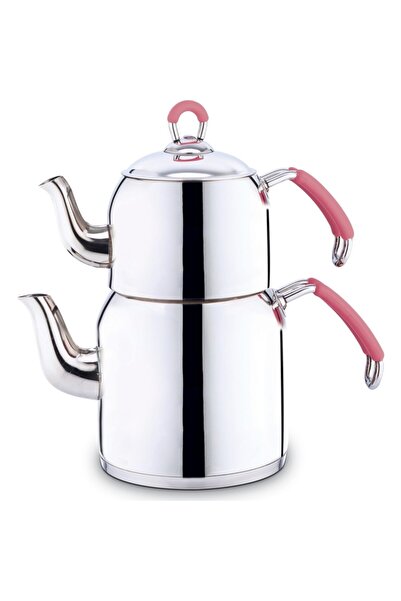 NİCE Çaydanlık Takımı Aile Boy Pembe Renk Silikon Kulplu