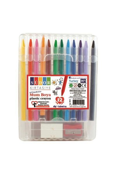 Südor 12 Colors Crayon + Eraser + Pencil Sharpener with Plastic Box