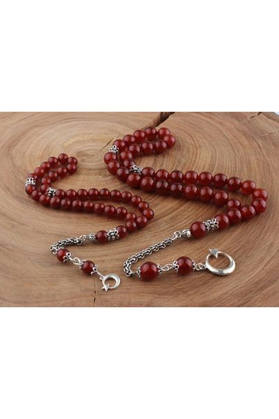 Tesbihsepetim Silver Tasseled Rosary with Crescent and Star - Father and Son Combination, Agate Stone