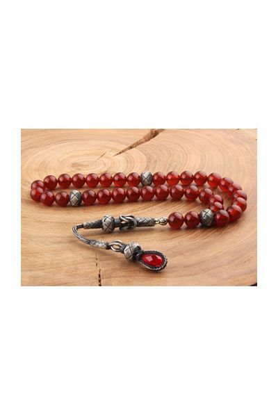 Tesbihsepetim Silver Kazaziyeli Red Agate Prayer Beads Model