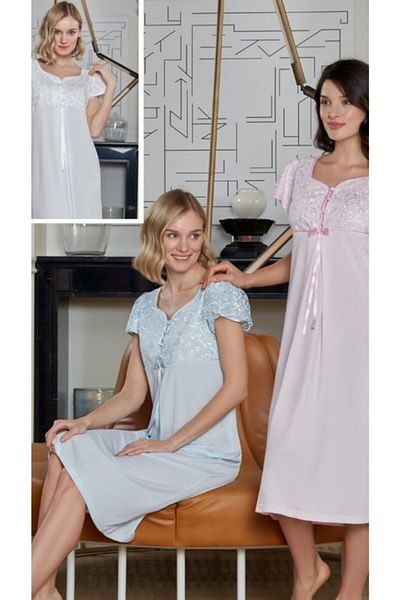 Bone Club 4715 Pregnant Maternity Lez Lace Maternity Nightgown