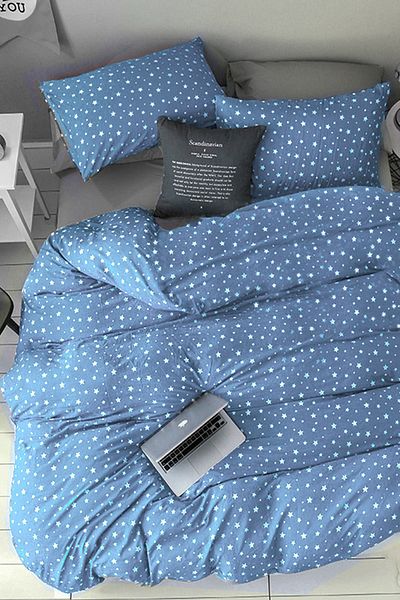ALAMODE Set cuvertură dublă din bumbac natural Star Blue