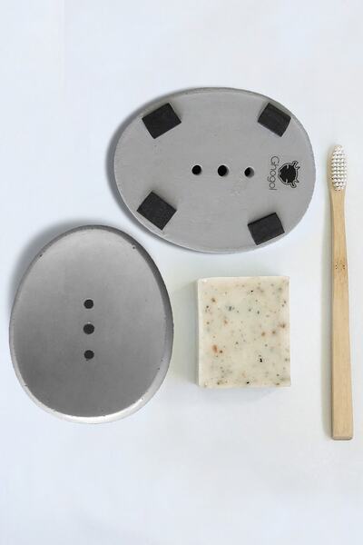 Ghogol Home Suport pentru săpun din beton eliptic - culoarea betonului brut