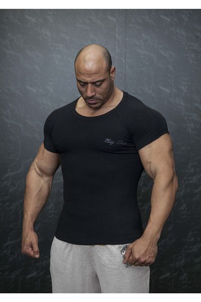 Big Sam Black Slim Fit Stretch Fabric Stone Detailed T-Shirt 2616