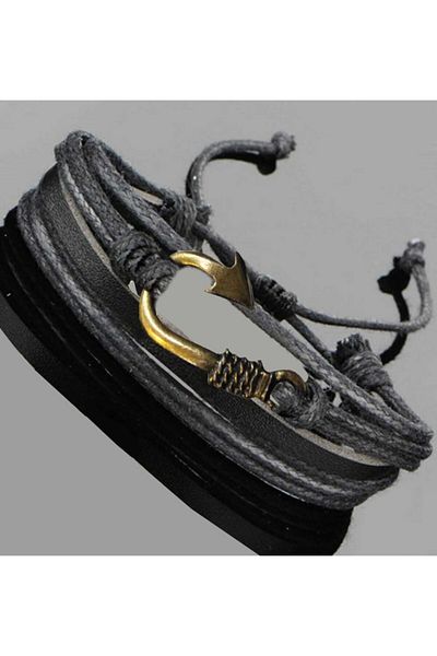 Modaroma Fishing Line Hook Leather Rope Bracelet