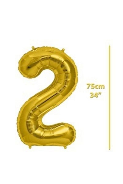 ECE PARTİ Foil Number 2 Gold Balloon 75cm (34 Inch)