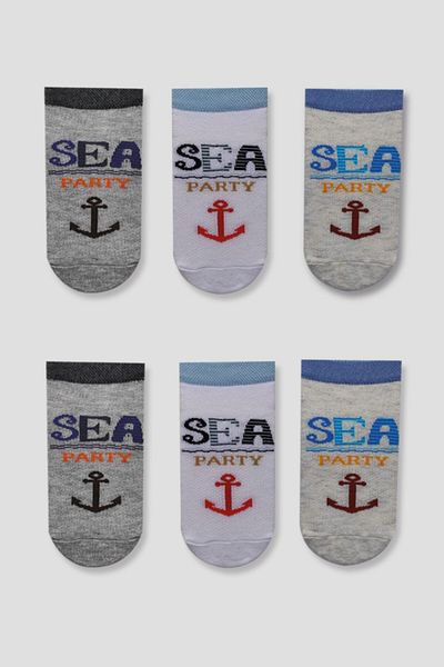 MEM SOCKS Детски чорапи до глезена с шарка на котва, комплект от 6 броя