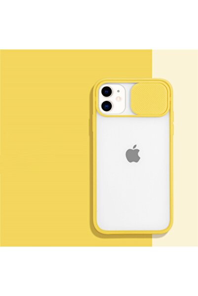 Molly iPhone 12 Mini Uyumlu Sarı Slayt Sürgülü Kamera Lens Korumalı Silikon K...
