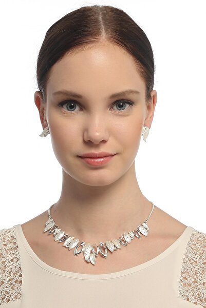 Rouge مجموعة أقراط قلادة على شكل ورقة شجر للنساء