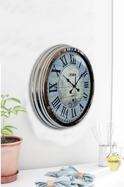 Kasva Concept Cadou 40 Cm Ceas de Perete Fermă Metal Cromat