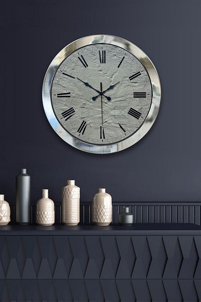 Kasva Concept 36 cm Chrome Metal Stone Look Wall Clock