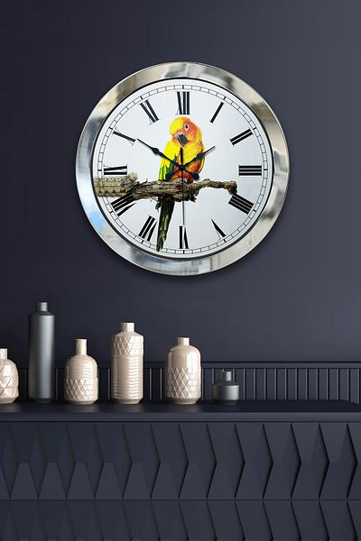 Kasva Concept Gift 36 cm Chrome Metal Bird Wall Clock