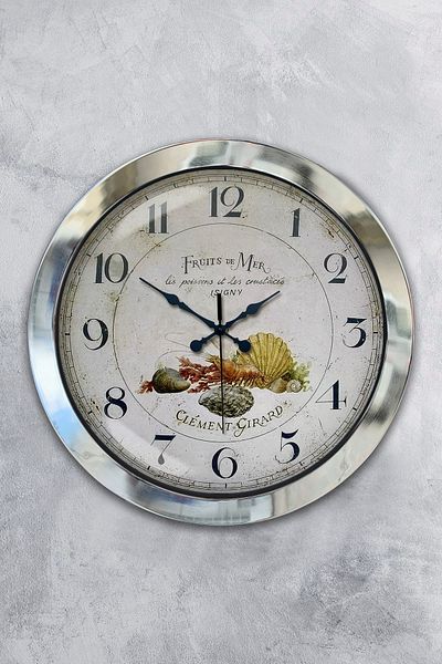 Kasva Concept Gift 36 cm Chrome Metal Fruits Wall Clock