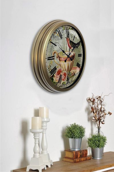 Kasva Concept Gift 40 cm Antique Metal Bird Wall Clock