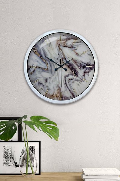 Kasva Concept 40 cm White Metal Marble Pattern Wall Clock