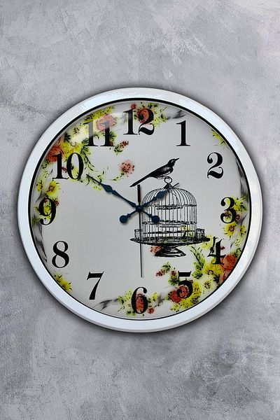 Kasva Concept Gift 40 cm White Metal Bird Wall Clock
