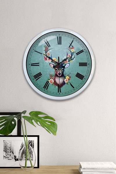 Kasva Concept Gift 40 cm White Metal Deer Wall Clock