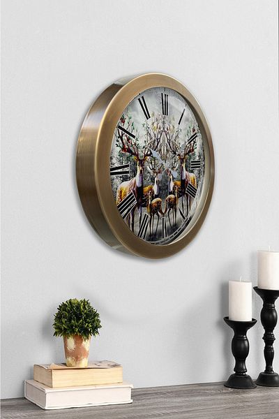 Kasva Concept Gift 36 cm Antique Metal Deer Wall Clock