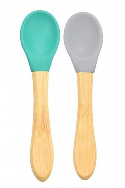 OiOi Organic Bamboo Double Green Gray Spoon Licensed Product