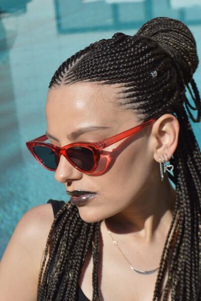 By Harmony Women's Red Transparent Cat Eye Design Sunglasses