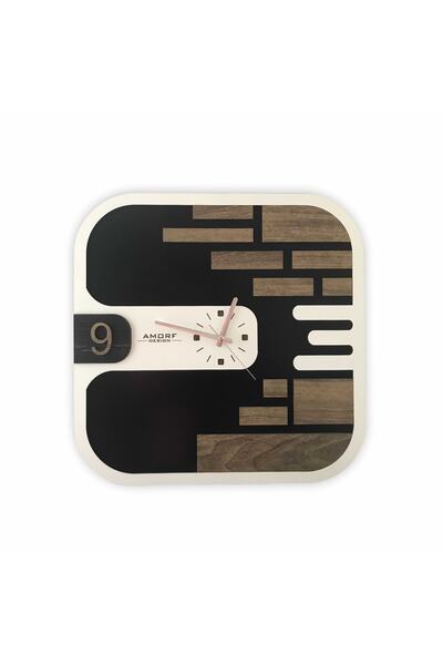 Amorf Design Siyah Beyaz Ahşap Spor Duvar Saati