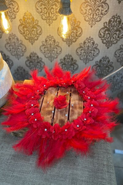 ZEYMERADE منديل العروس الأحمر هالاي ثلاثي الأبعاد مزين بحجر ريشة الزهرة