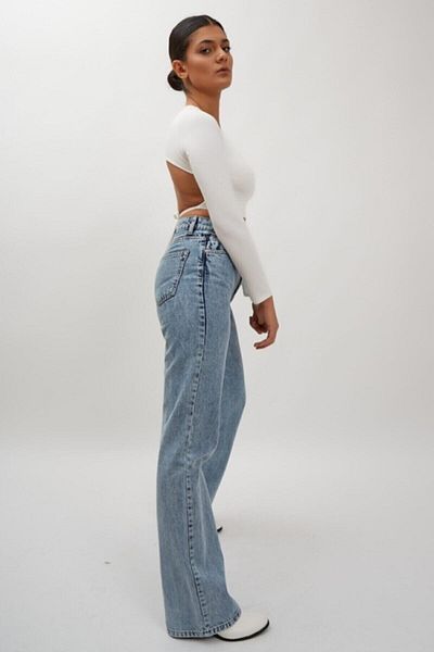 Trn JNS Power 90s - Blue Lycra, blugi Palazzo largi cu talie super înaltă