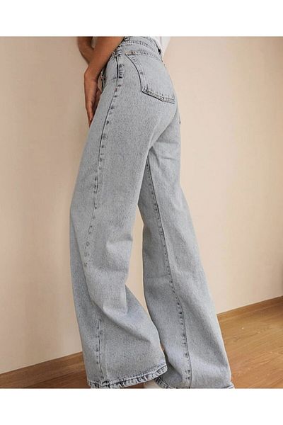Trn JNS Blugi largi din lycra albastru cu talie super înaltă din anii 90, spălat cu zăpadă, pantaloni Palazzo
