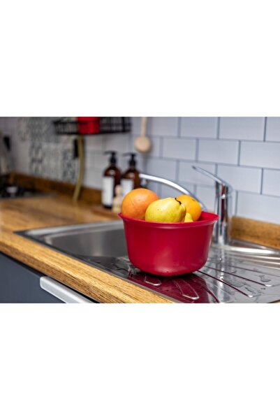 ORGANİZERS Luxmilard Ultra Wide Form Special Patterned Strainer and Bowl Set of 3 Red