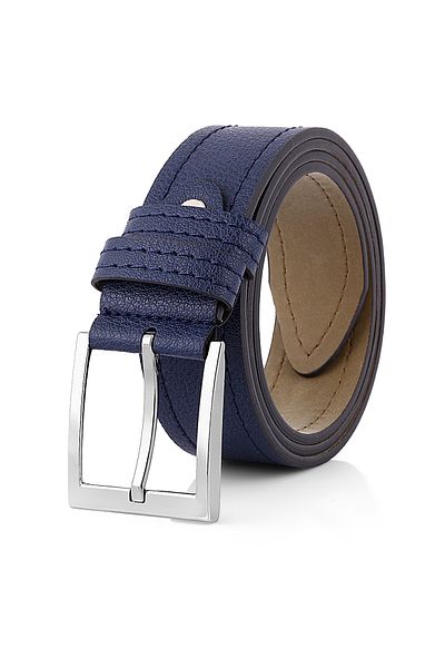 POLO Rucci Men's Leather Belt Stitched Navy Blue Color