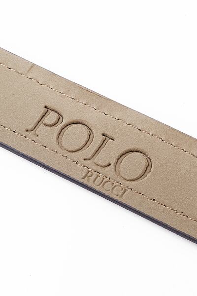 POLO Rucci Men's Leather Belt Stitched Navy Blue Color