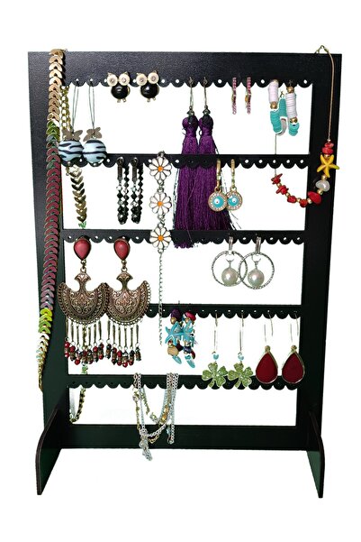 GEEG Suport decorativ pentru cercei cadou din lemn negru Suport pentru bijute...